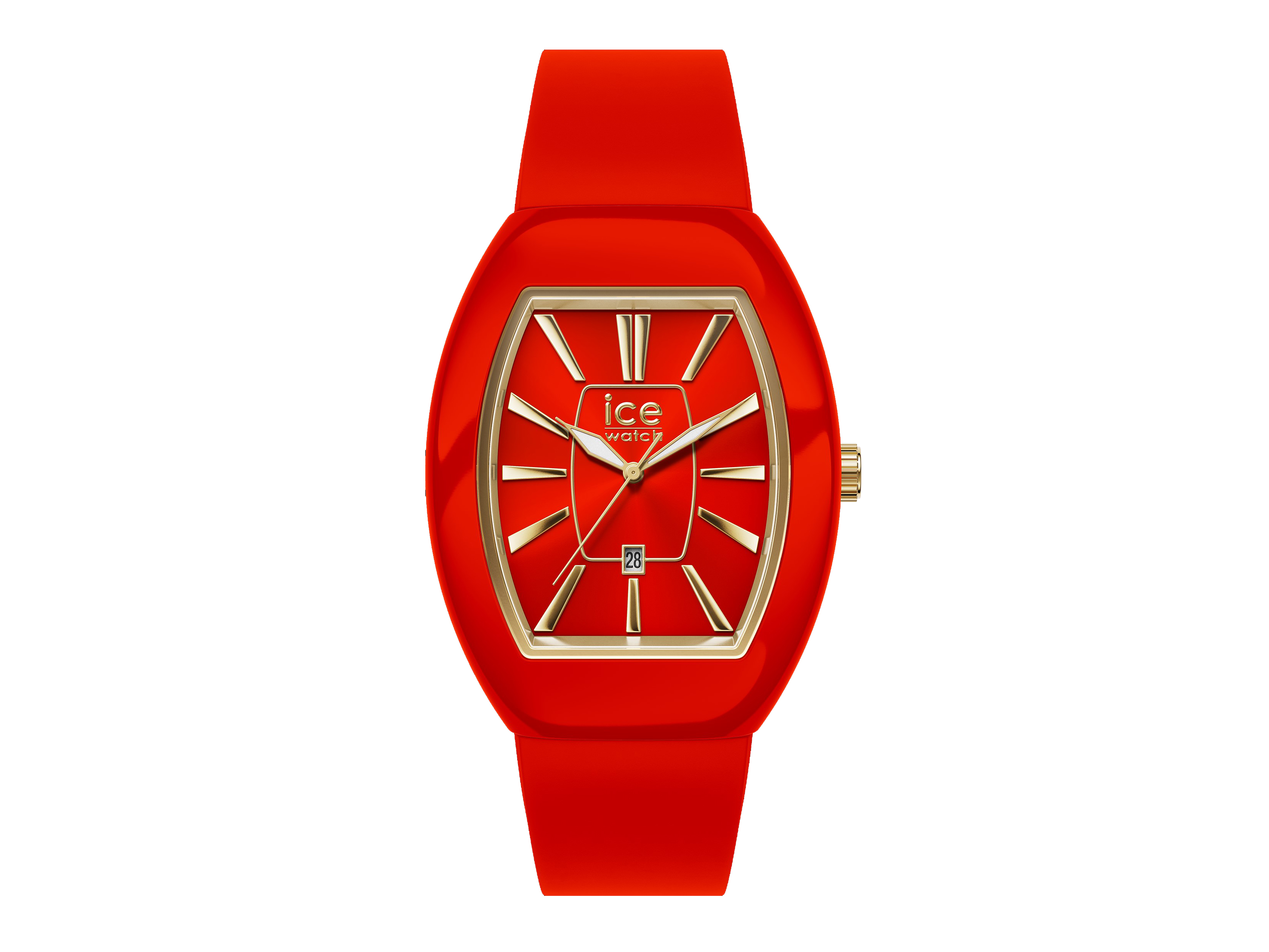 Ice Watch 024542 ICE boliday Uhr in leuchtendem Rot mit goldenen Akzenten und einem klaren Zifferblatt, eignet sichIdeal für den trendbewussten Träger.