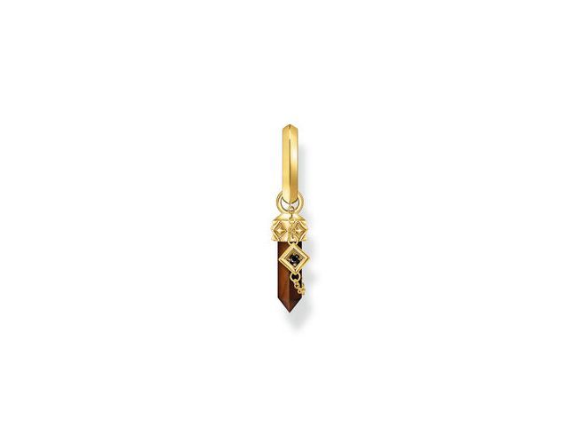 Ein einzelner Creole aus Silber mit vergoldetem Element, verziert mit einem roten Tigerauge und Zirkonia. Elegantes Design für stilvolle Akzente. Ideal für jeden Anlass.