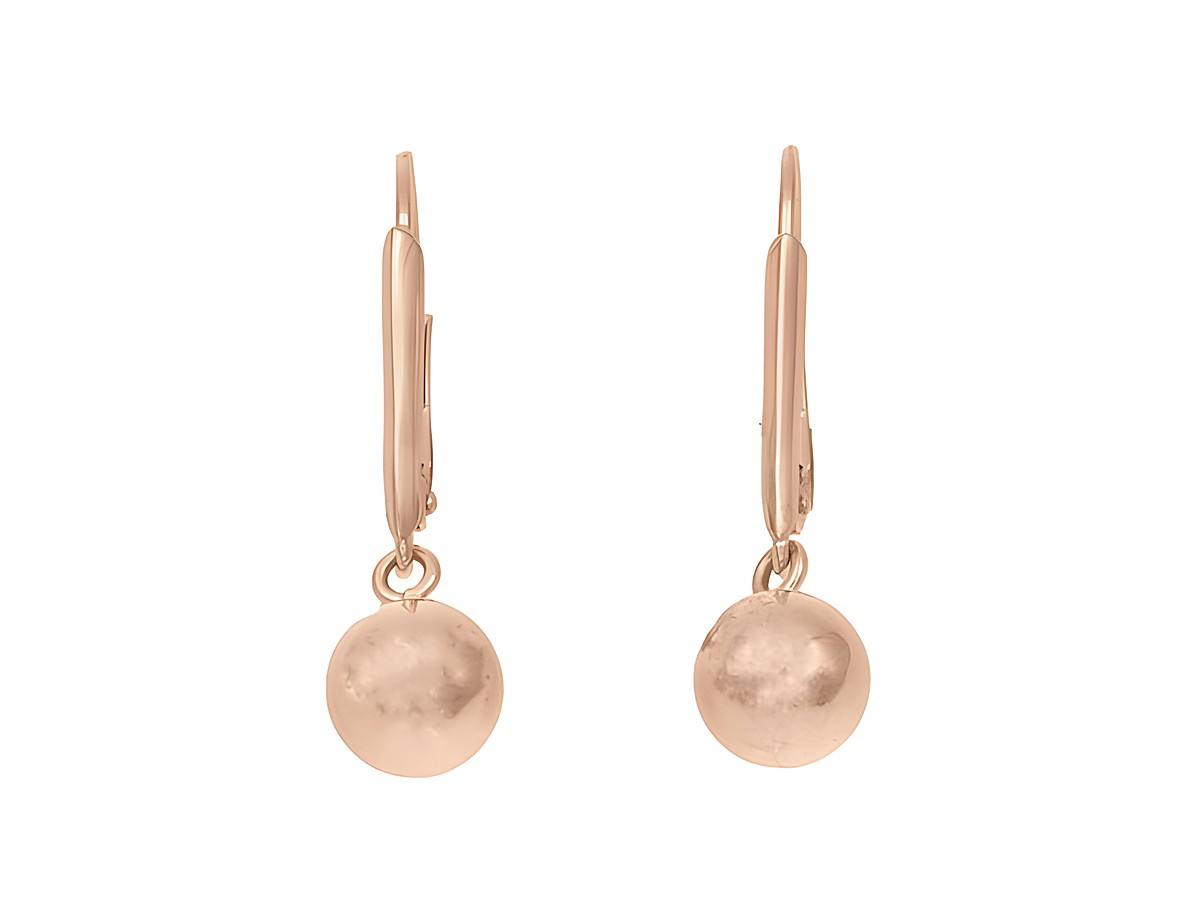 Ohrhänger aus vergoldetem Roségold, poliert, mit kugelförmigem Anhänger, Hersteller Juwelier Harnisch, ohne Stein, elegant und zeitlos im Design.