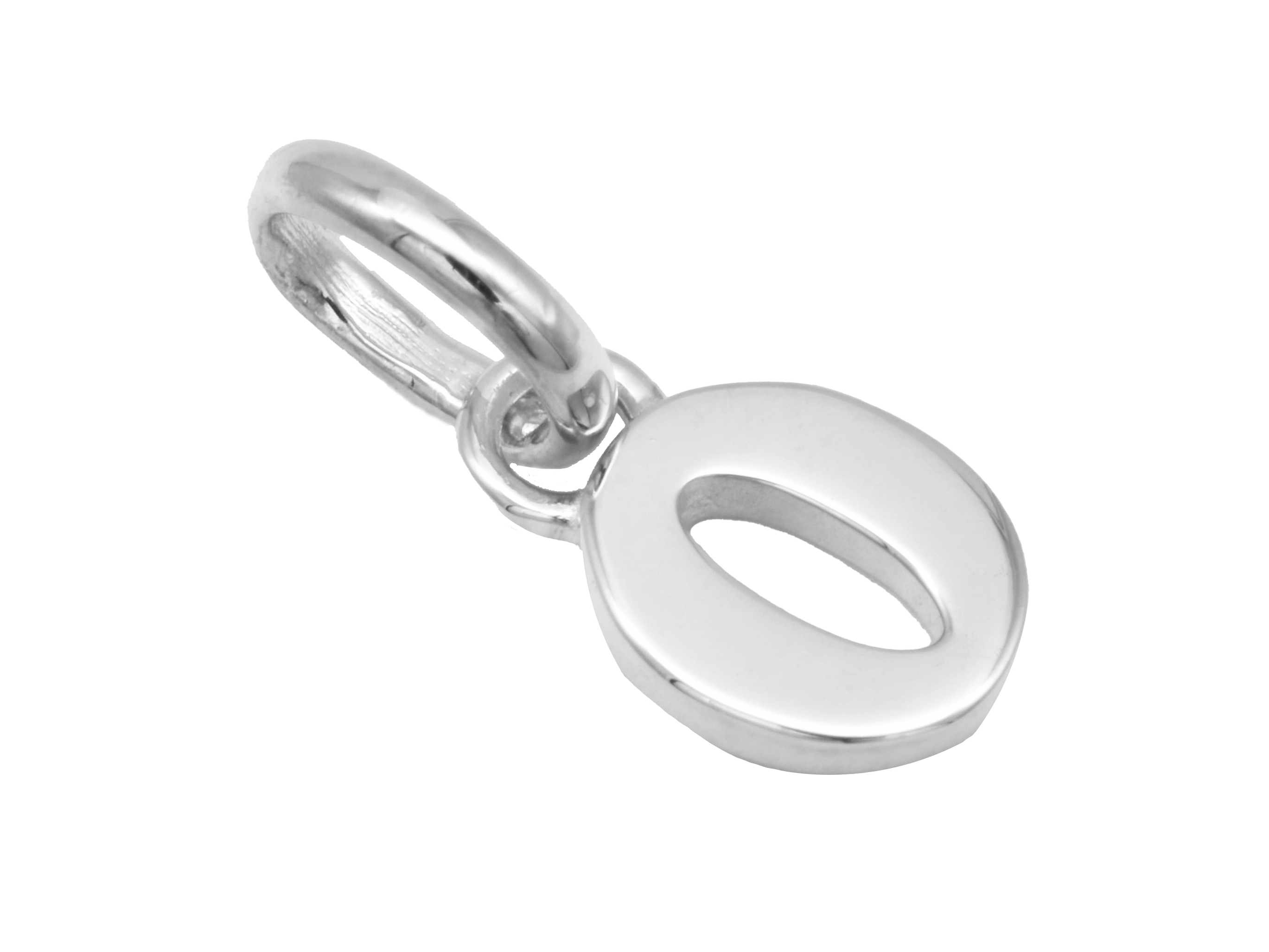 Silber Anhänger Zahl 0 aus rhodiniertem Sterling Silber, poliert, wirkt elegant und modern, ideal als Glückszahl, Hersteller Juwelier Harnisch, für stilvolle Schmuckstücke.