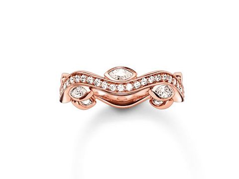 Ring von Thomas Sabo TR2011-416-14-54 aus Sterling Silber in vergoldetem Roségold, verziert mit weißen Zirkonia, Größe 54.