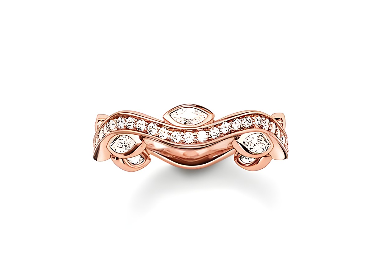 Ring von Thomas Sabo TR2011-416-14-54 aus Sterling Silber in vergoldetem Roségold, verziert mit weißen Zirkonia, Größe 54.