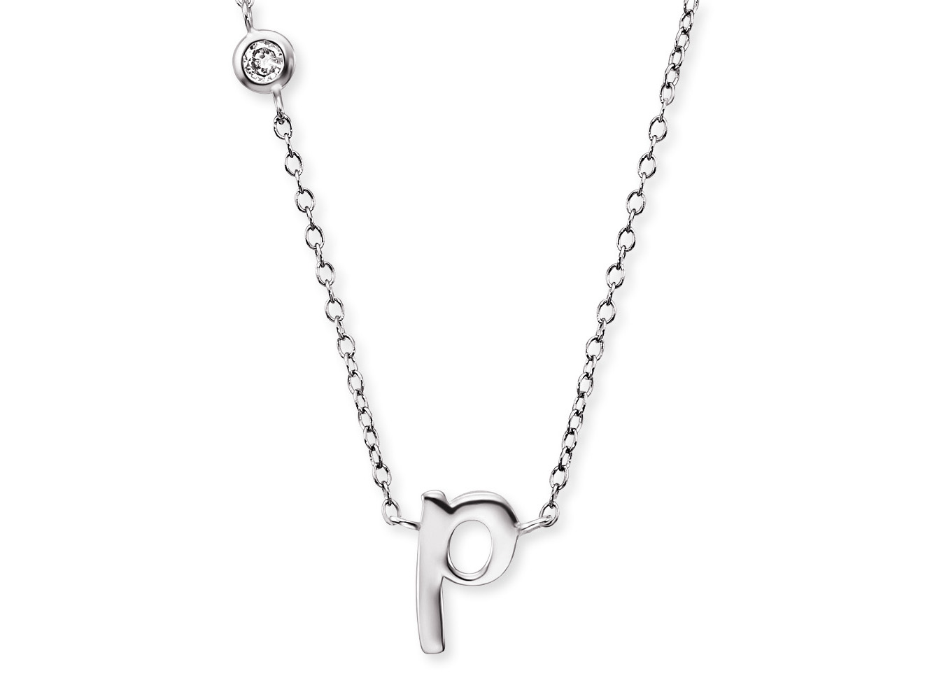 Silberne Kette von Engelsrufer mit initialisiertem Buchstaben P und Zirkonia, elegant und schlicht, Länge 40 cm, perfekt für individuelle Akzente im Schmuckdesign.