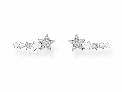 Ohrkletterer aus der Thomas Sabo Charming Collection H2159-051-14 in Silber mit klaren Zirkonia, gestaltet in Form von funkelnden Sternen.