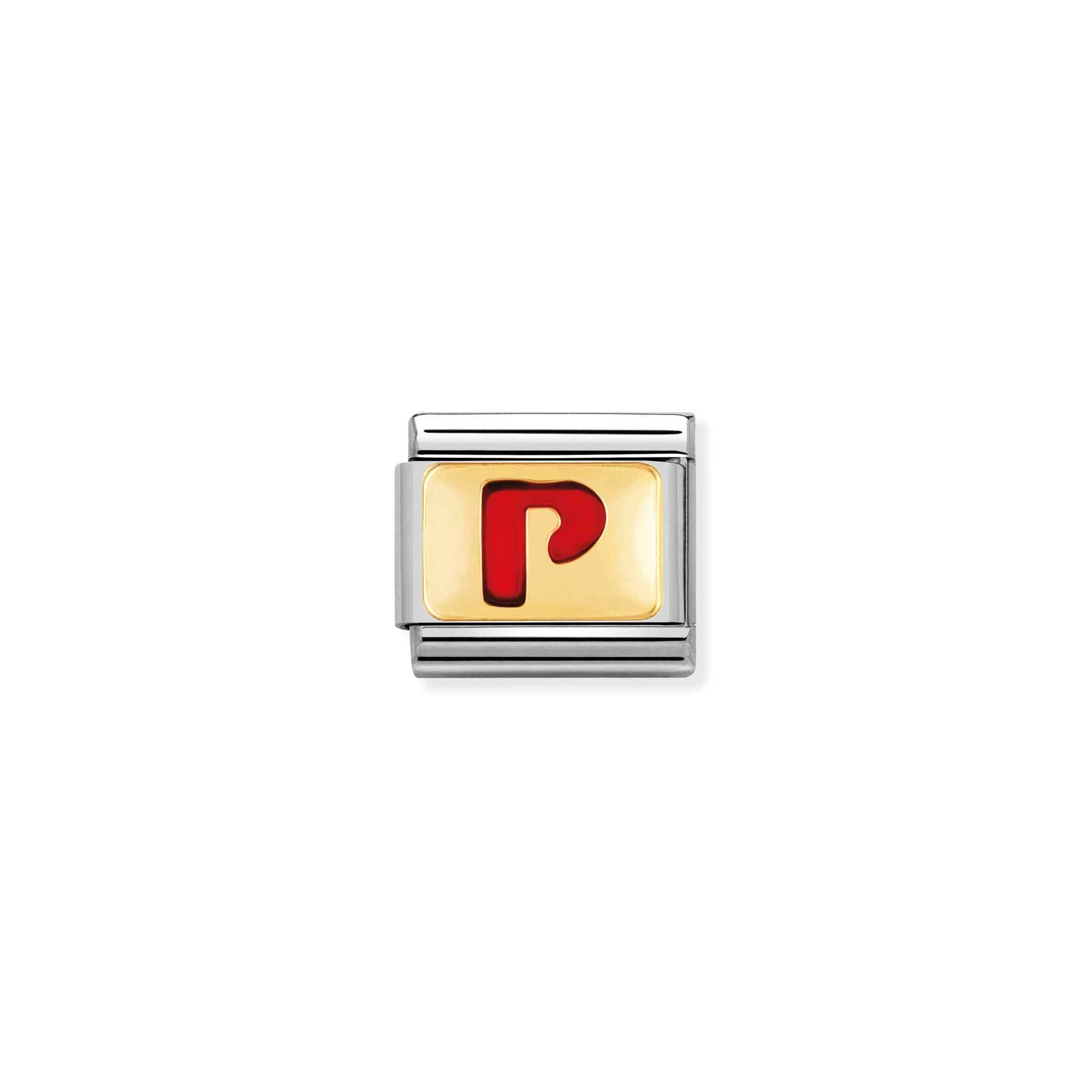 Nomination Composable Classic Charm Buchstabe P rot - Edelstahl, Gold 750 Gelbgold, Emaille