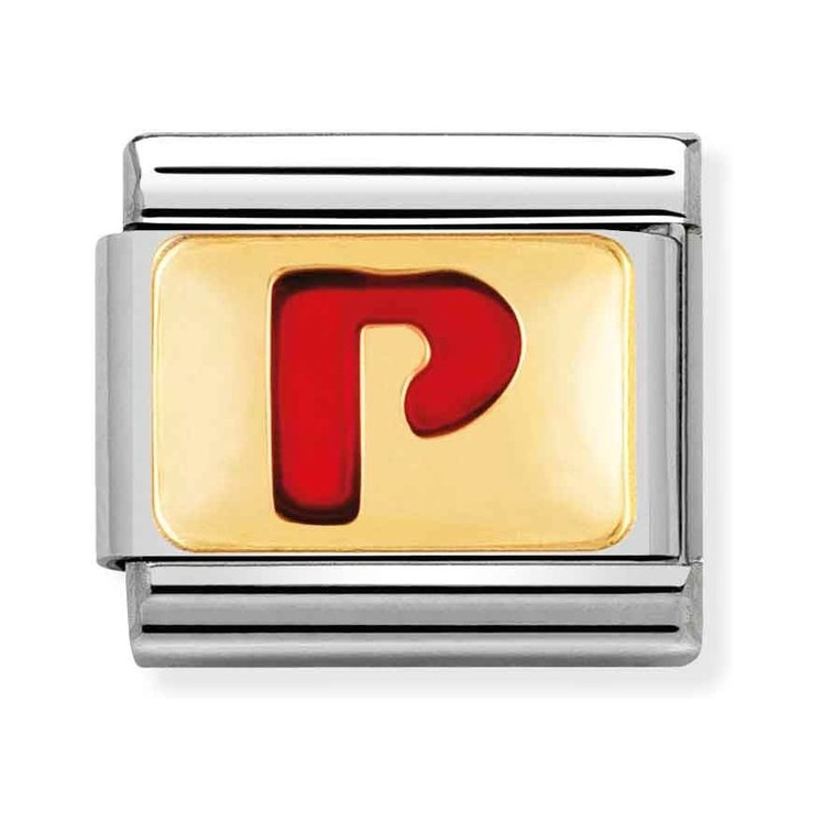 Nomination Composable Classic Charm Buchstabe P rot - Edelstahl, Gold 750 Gelbgold, Emaille