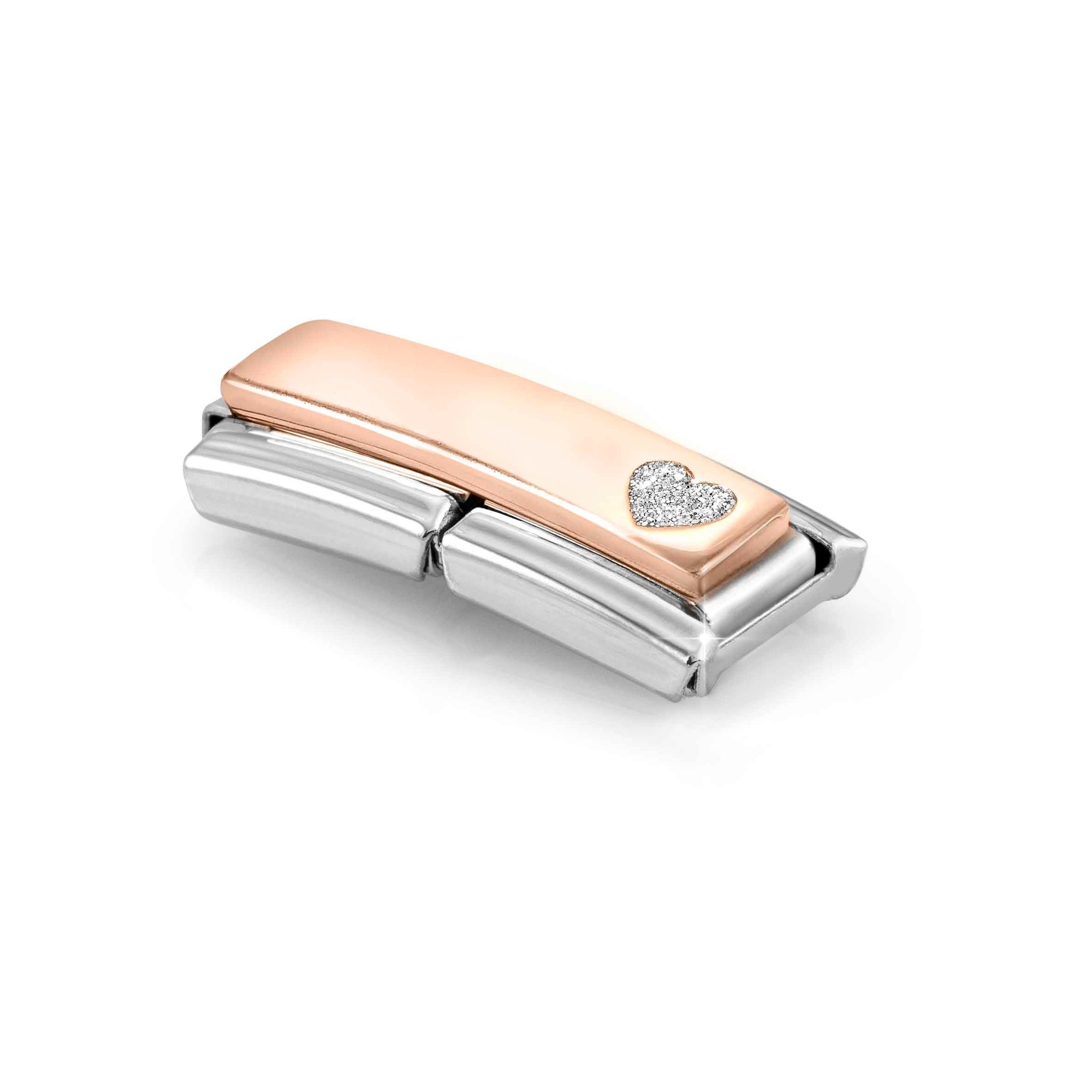 Nomination Composable Classic Charm Double Glitzer-Herz - Edelstahl, Gold 375 Roségold, Emaille – Ansicht 4