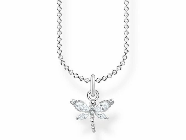 Thomas Sabo Charming Kette aus Sterling Silber mit weißem Zirkonia. Die Kette hat einen filigranen Anhänger in Form eines Schmetterlings und ist von 38 bis 45 cm verstellbar.