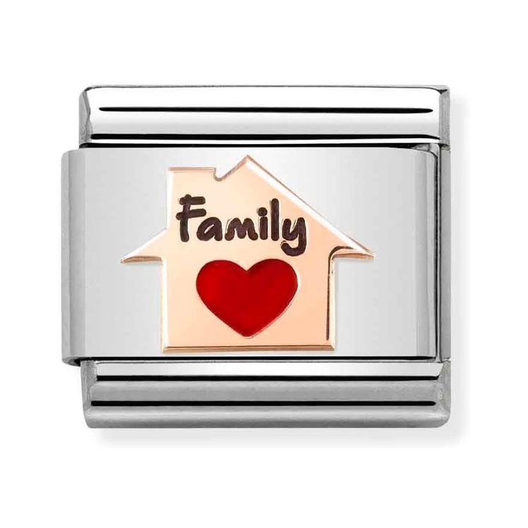 Nomination Composable Classic Charm Haus mit Herz Family - Edelstahl, roségoldfarben, Emaille