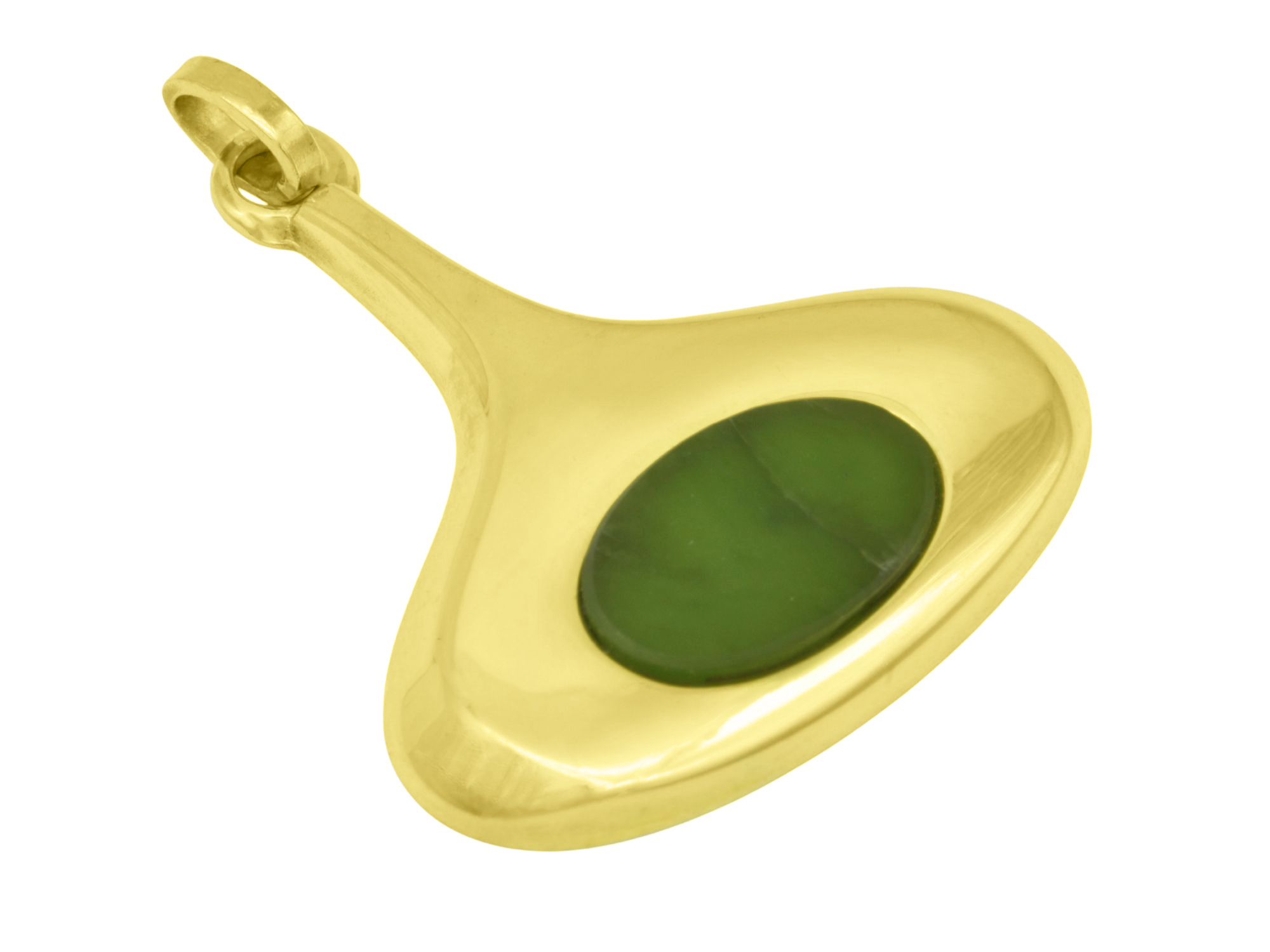 Anhänger Gold Retro 70er Stil Jade - Gelbgold poliert - Jade Grün