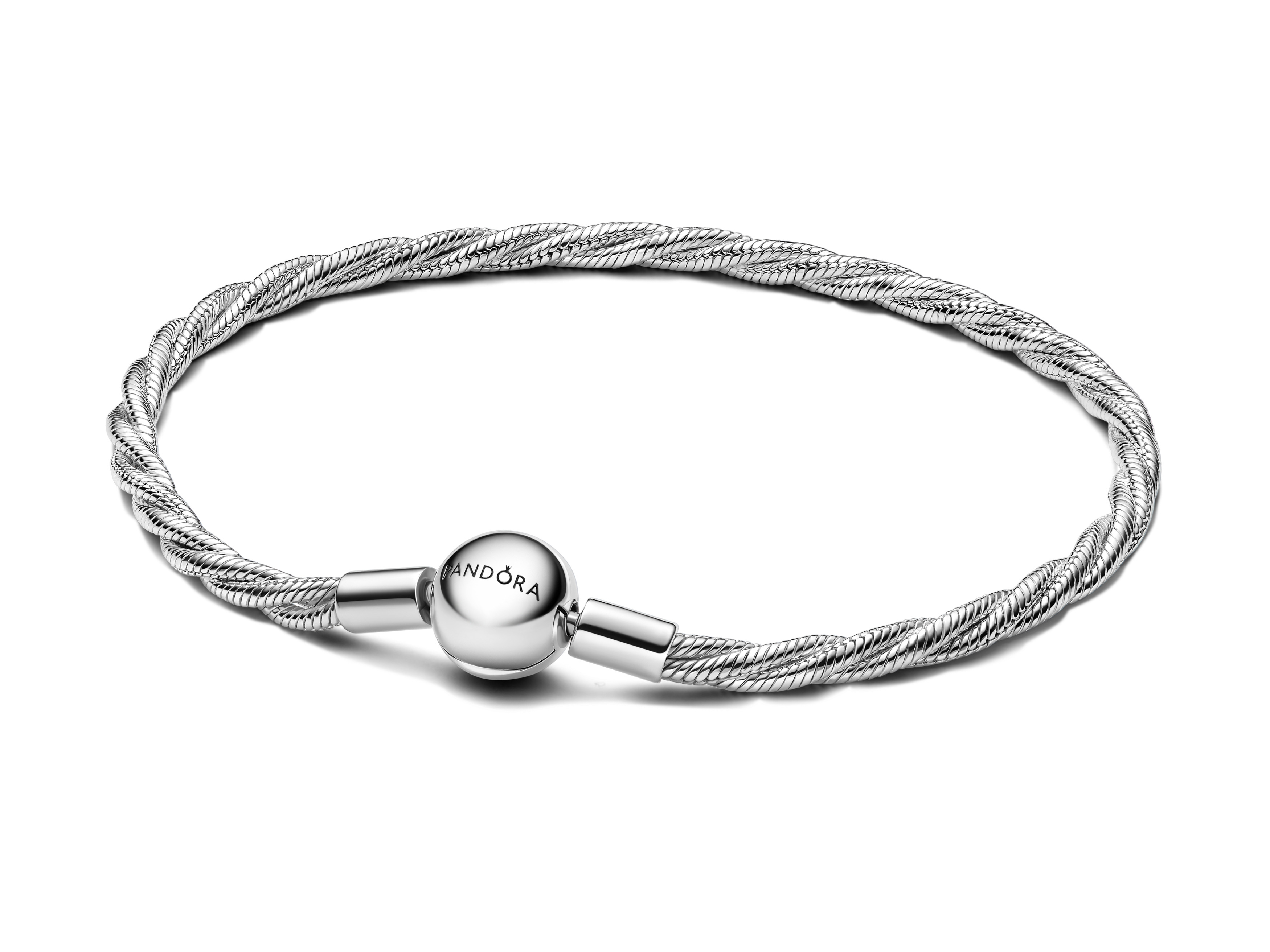 Pandora 593757C00-16 Armband aus Sterling Silber mit gedrehter Schlangenkette und Kugelverschluss in 16 cm, elegant und zeitlos, perfekt für jeden Anlass.