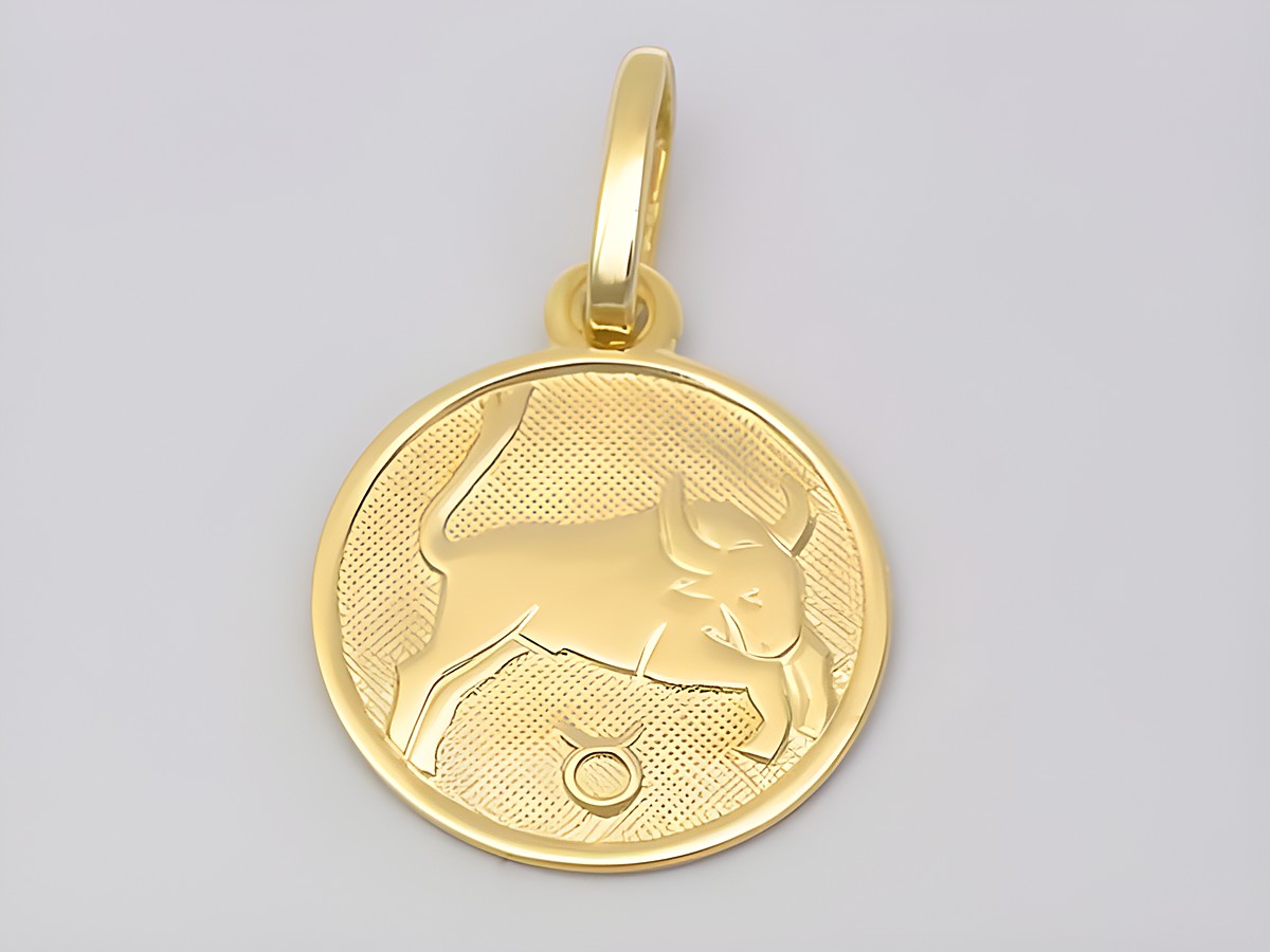 Stier Gold 585 Sternzeichen poliert 14 mm Anhänger mit einem detailreichen Stiermotiv, ideal als Schmuckstück für Sternzeichenliebhaber, Hersteller Juwelier Harnisch.