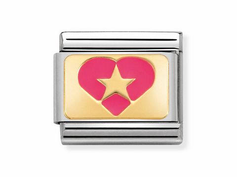 Herz mit Stern in pink und gold, emailliert, Teil der Serie Composable Classic von Nomination, ideal für Armbänder, elegantes und farbenfrohes Design, perfekt für jeden Anlass.