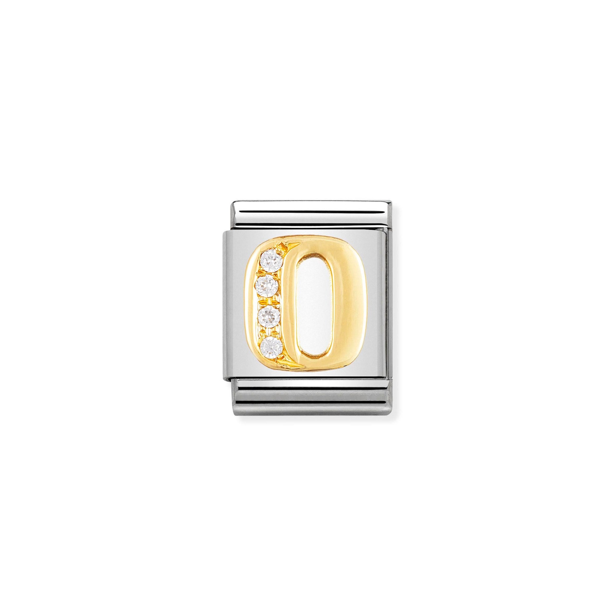 Nomination Composable Big Charm Buchstabe O - Edelstahl, Gold 750 Gelbgold, Zirkonia