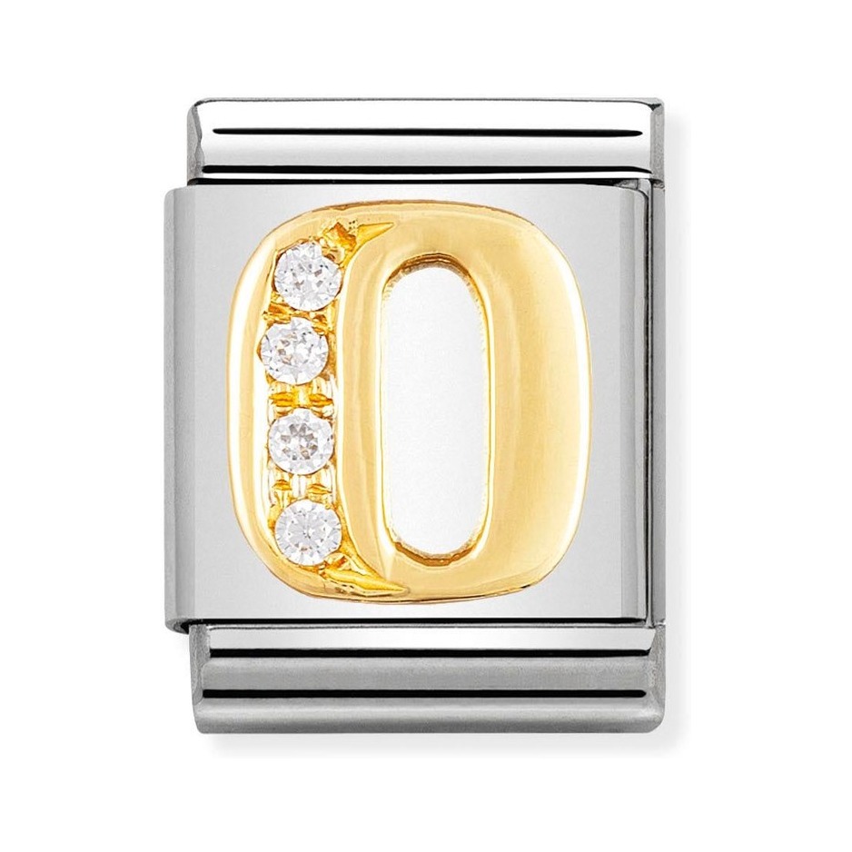 Nomination Composable Big Charm Buchstabe O - Edelstahl, Gold 750 Gelbgold, Zirkonia