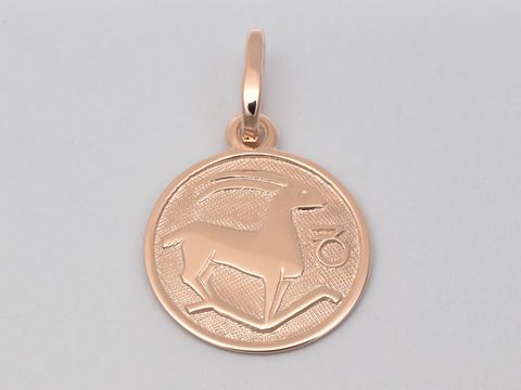 Steinbock Anhänger aus roségold plattiertem Sterling Silber, poliert und mit einem Durchmesser von 14 mm, hergestellt von Juwelier Harnisch, symbolisiert das Sternzeichen Steinbock.