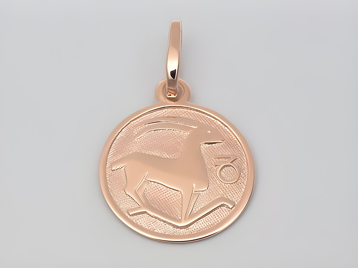 Steinbock Anhänger aus roségold plattiertem Sterling Silber, poliert und mit einem Durchmesser von 14 mm, hergestellt von Juwelier Harnisch, symbolisiert das Sternzeichen Steinbock.