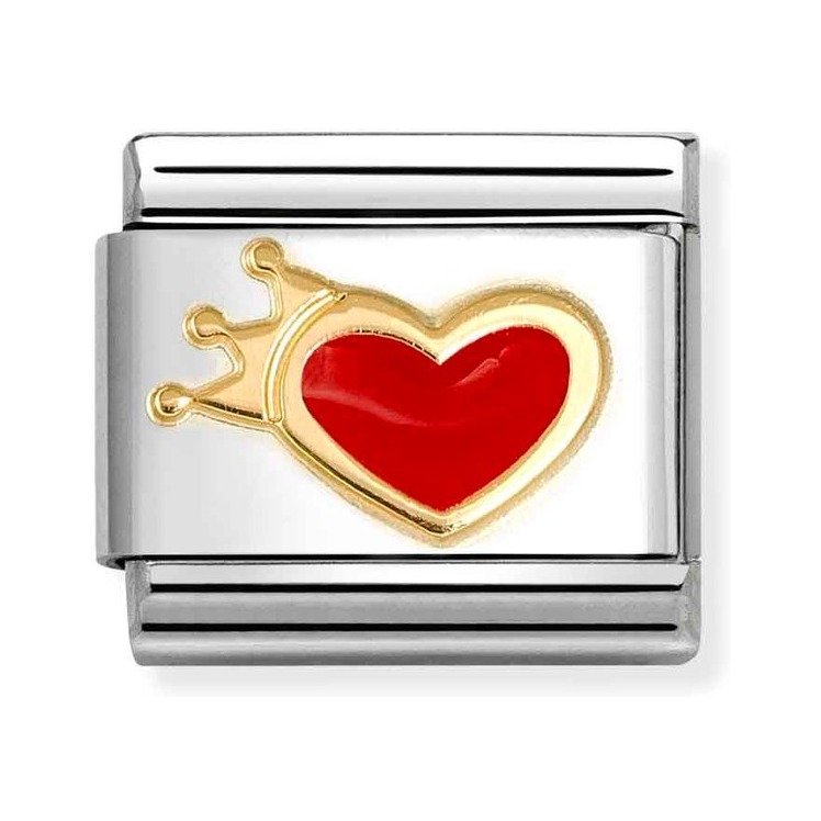 Nomination Composable Classic Charm Herz mit Krone rot - Edelstahl, Gelbgold, Emaille