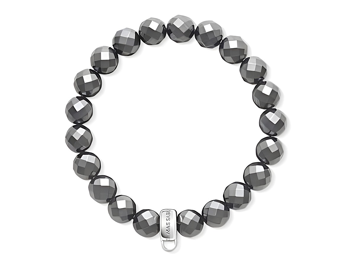 Charm-Armband von Thomas Sabo in Silber mit facettierten Hämatitperlen, ca. 16,5 cm, erweiterbar bis 18 cm, elegantes und modernes Design für einen stilvollen Look.