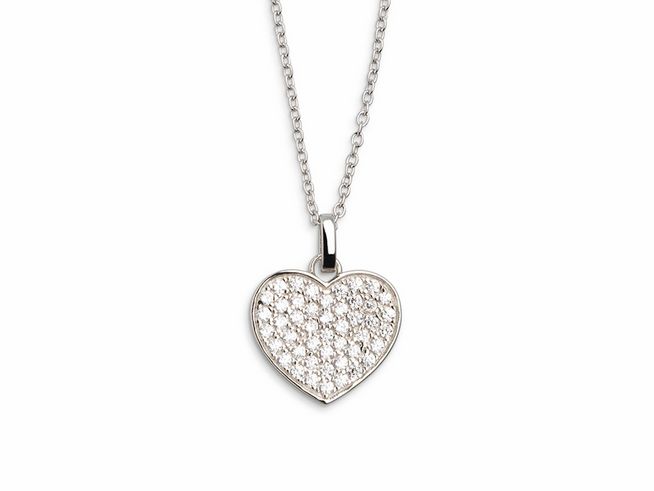 Xenox Sterling Silber Kette XS2791 mit Ankerkette in 40-45 cm Länge, charmantes Herzdesign mit funkelnden Zirkonia-Steinen, Teil der LOVE STORY Kollektion, elegant und romantisch.