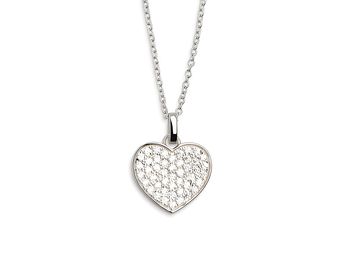 Xenox Sterling Silber Kette XS2791 mit Ankerkette in 40-45 cm Länge, charmantes Herzdesign mit funkelnden Zirkonia-Steinen, Teil der LOVE STORY Kollektion, elegant und romantisch.