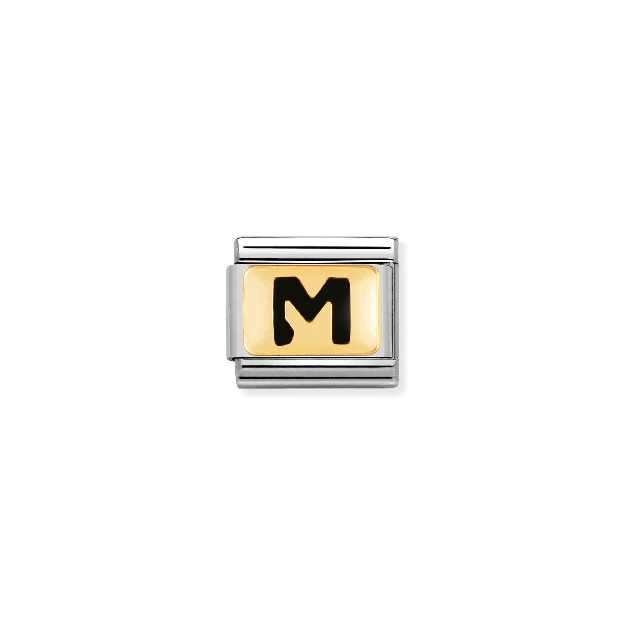Nomination Composable Classic Charm Buchstabe M schwarz - Edelstahl, Gold 750 Gelbgold, Emaille