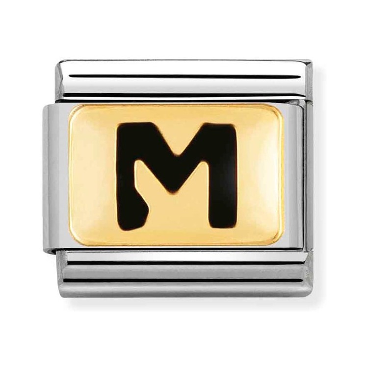 Nomination Composable Classic Charm Buchstabe M schwarz - Edelstahl, Gold 750 Gelbgold, Emaille
