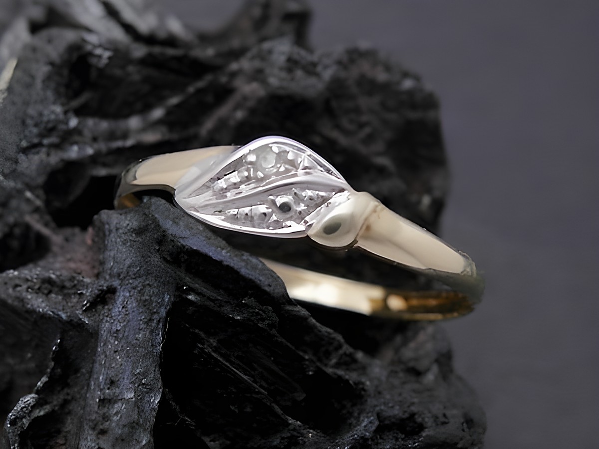Gold Ring kunstvoll Gold 585 bicolor mit Diamant, ein edler Goldring in Größe 58 von Juwelier Harnisch, bis Größe 58/18,5, elegant und ansprechend gefertigt.