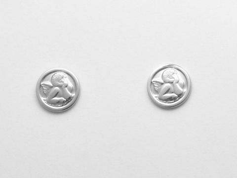 Silber Ohrringe rund aus Sterling Silber mit Engel Motiv als Stecker ohne Stein von Juwelier Harnisch. Ideal für jeden Anlass, zeitlos und elegant.
