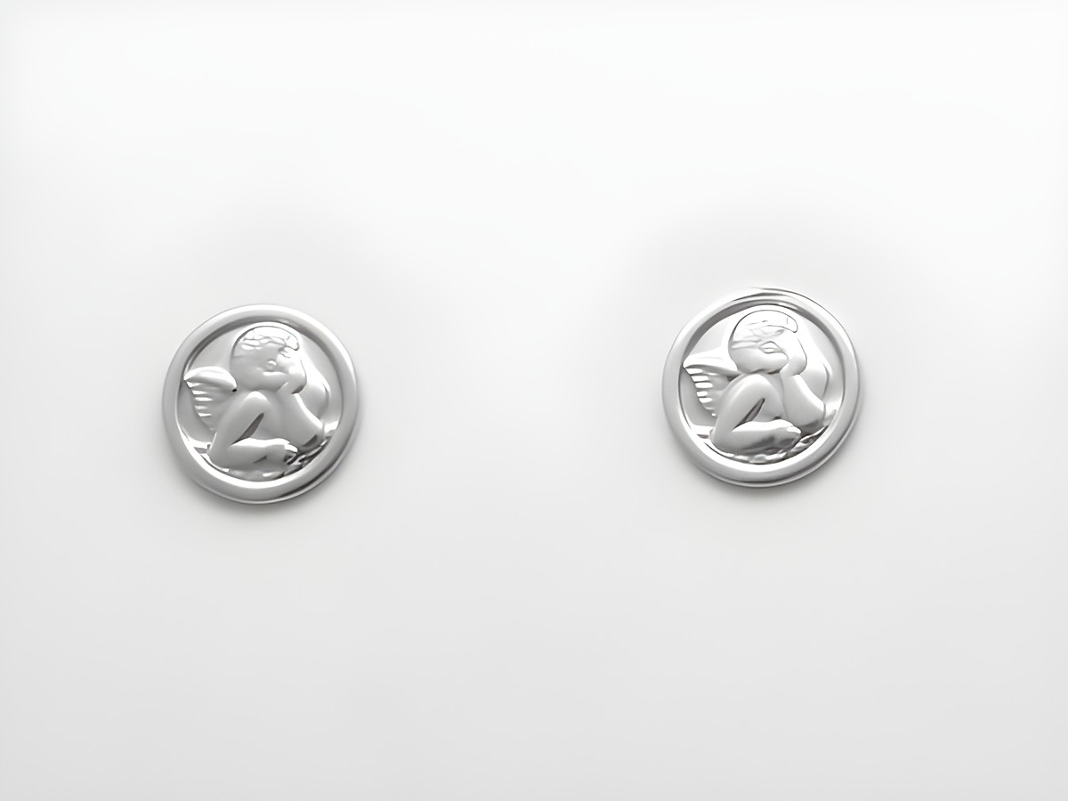 Silber Ohrringe rund aus Sterling Silber mit Engel Motiv als Stecker ohne Stein von Juwelier Harnisch. Ideal für jeden Anlass, zeitlos und elegant.