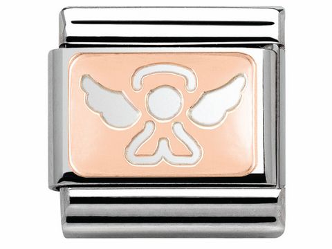 Roségoldener Charm von Nomination mit einem Engel-Motiv, feine Details und hochwertige Verarbeitung, perfekt zur Ergänzung individueller Armbänder.