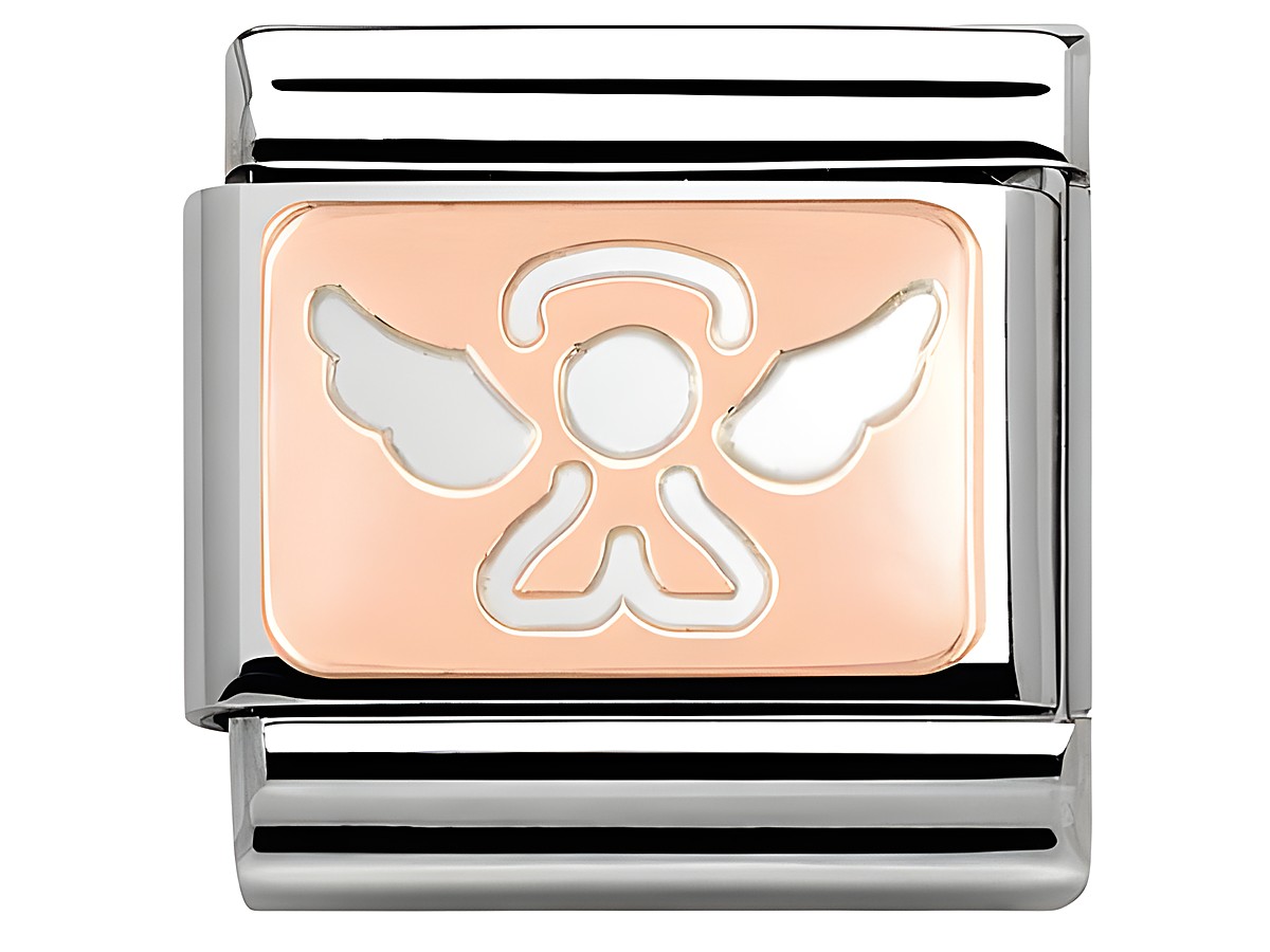 Roségoldener Charm von Nomination mit einem Engel-Motiv, feine Details und hochwertige Verarbeitung, perfekt zur Ergänzung individueller Armbänder.