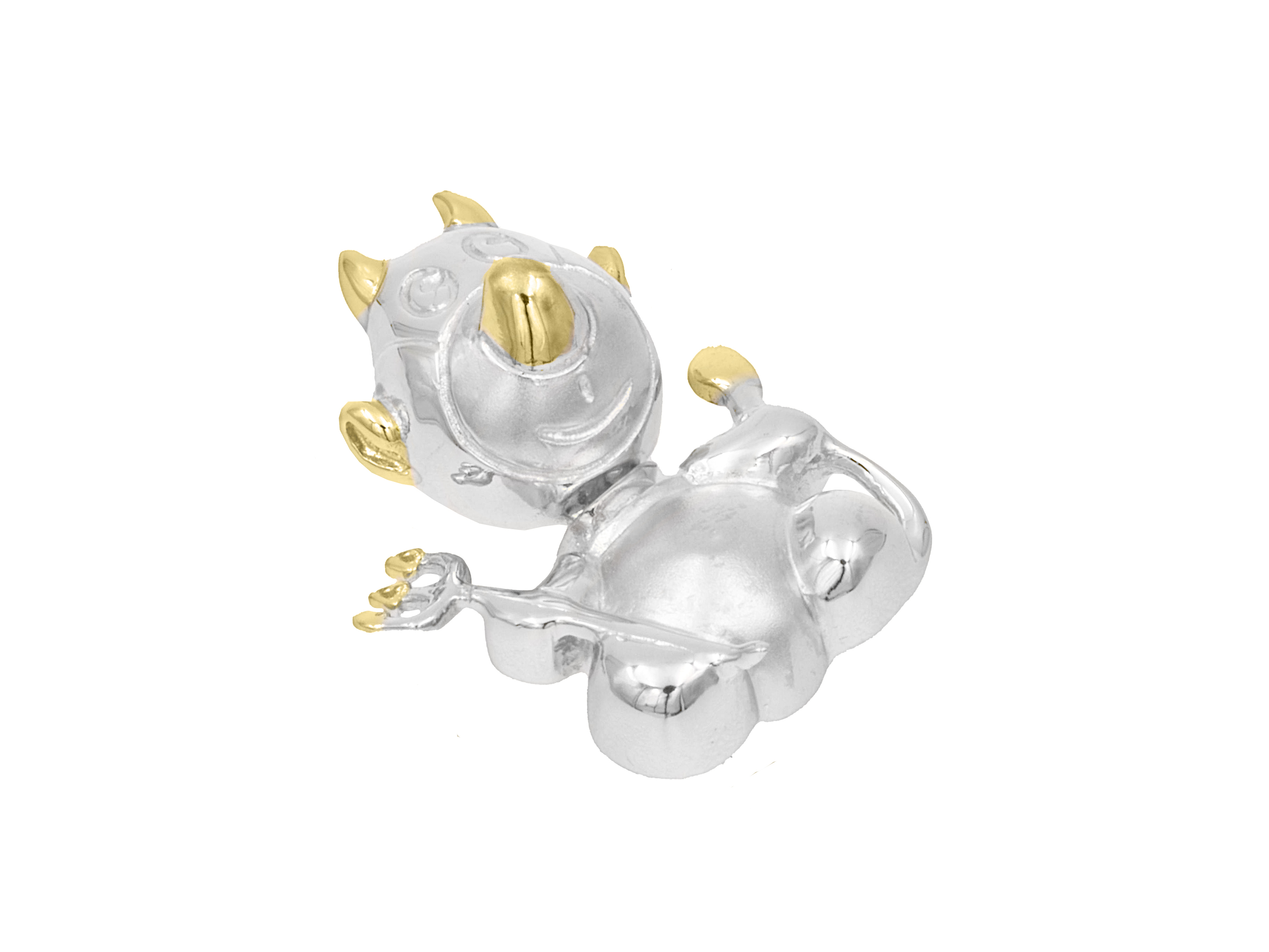 Teufelchen Silber Anhänger bicolor von Juwelier Harnisch, lustige Teufelsfigur mit goldenen Details, kreative und verspielte Gestaltung für modischen Schmuck.