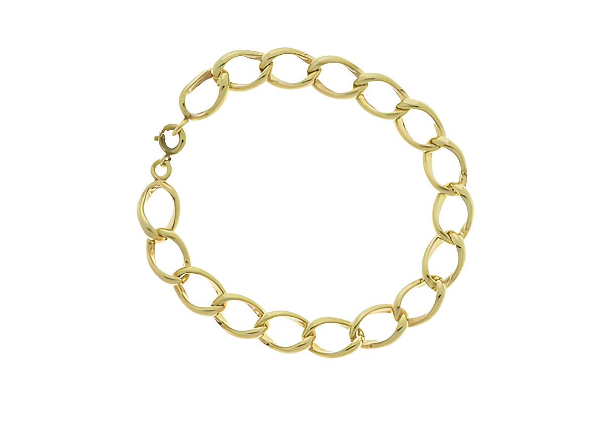 Doublé Armband aus Panzerkette, vergoldet, 20 cm lang, mit einer Breite von 9,3 x 4,5 mm, Hersteller Juwelier Harnisch, perfekt für elegante Outfits.