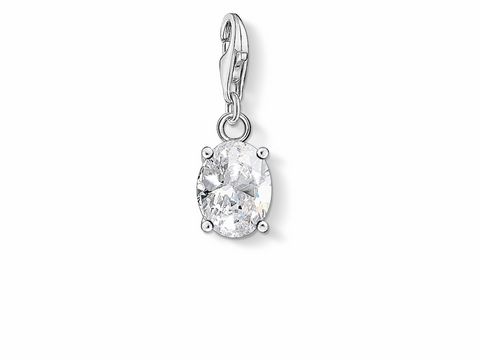 56968621-0 Silber Charm-Anhänger von Thomas Sabo mit funkelndem Stein und Perlen, elegantes Design für individuellen Schmuckstil, ideal zum Kombinieren mit anderen Anhängern.
