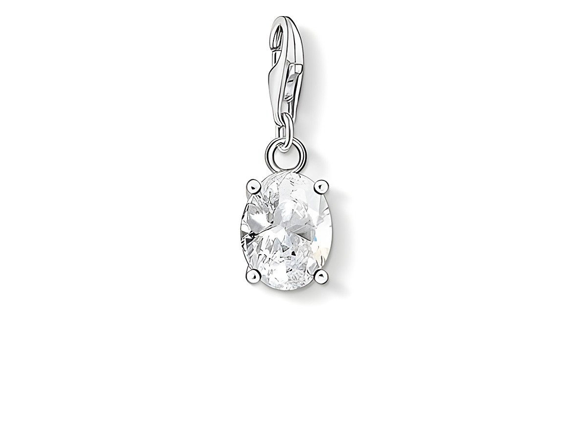 Silber Charm-Anhänger von Thomas Sabo mit funkelndem Stein und Perlen, elegantes Design für individuellen Schmuckstil, ideal zum Kombinieren mit anderen Anhängern.