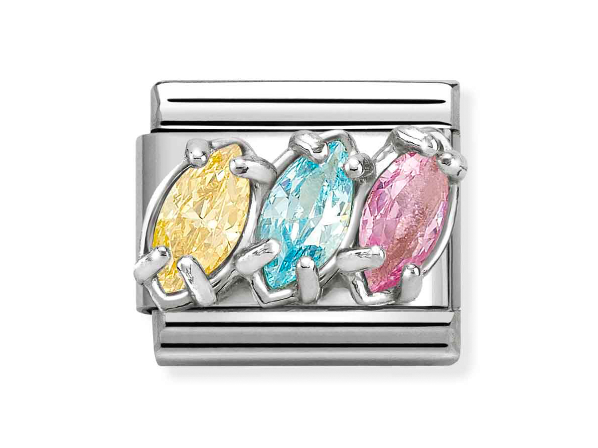 Nomination 330329 20 - CLASSIC Zirkonia in Sterling Silber-Fassung - Triptychon - Gelb-Hellblau-Rosa