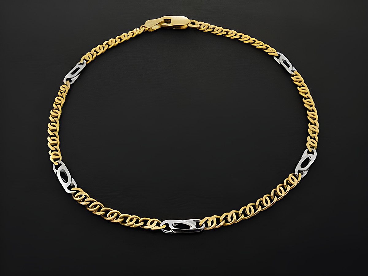 Armband Stäbchenpanzer aus Gold 750 bicolor mit 3 x 1,1 mm Gliedern und einer Länge von 19 cm, hergestellt von Juwelier Harnisch, ideal für stilvolle Akzente.