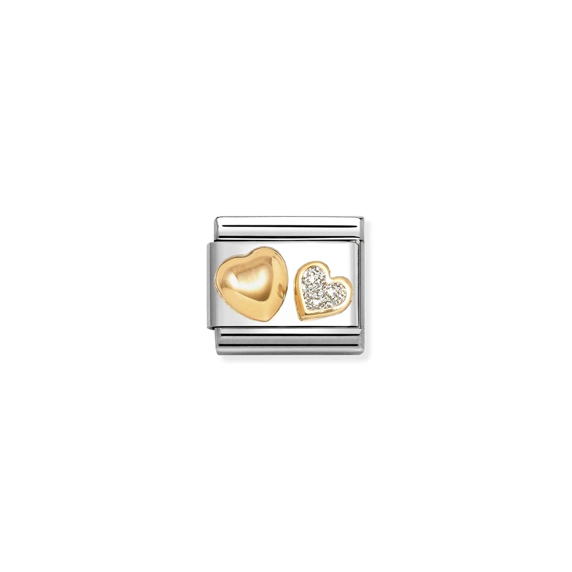 Nomination Composable Classic Charm zwei Herzen Glitzer - Edelstahl, Gold 750 Gelbgold, Emaille – Ansicht 2