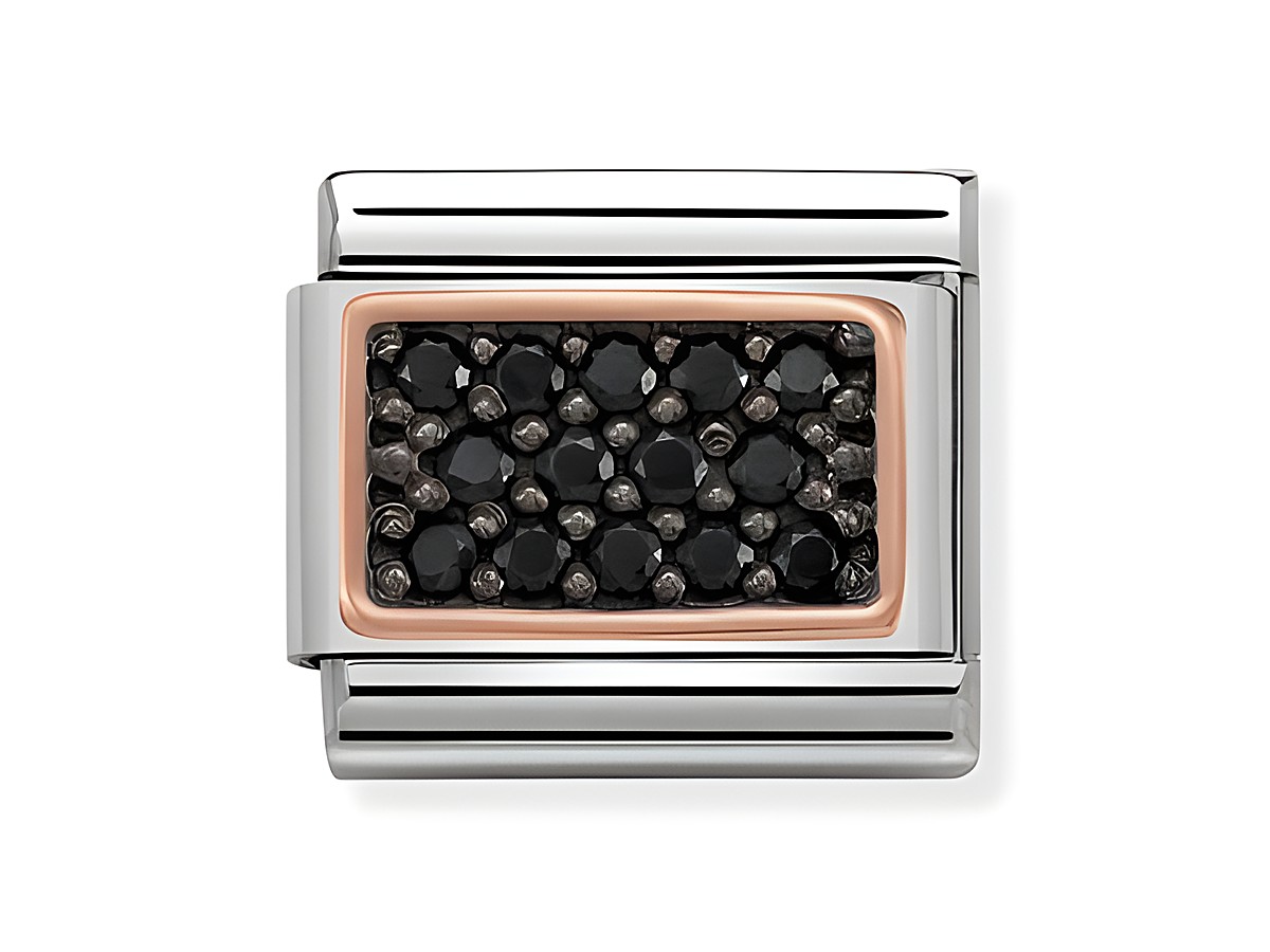 Nomination 430313 03 PAVE Composable Classic Rechteck in Schwarz mit funkelnden Steinen und einem eleganten, modernen Design, ideal für individuelle Armbänder.