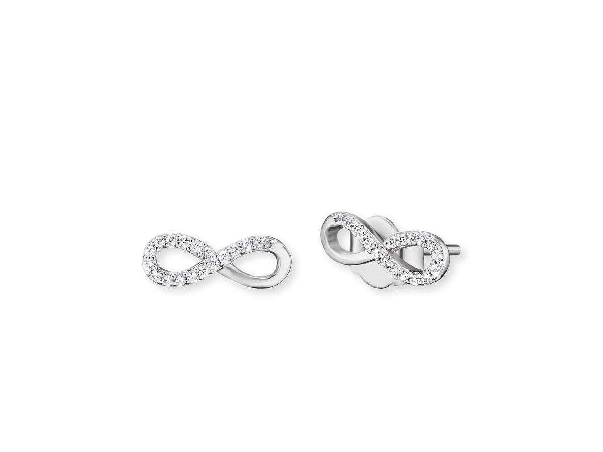 Silberne Ohrstecker von Engelsrufer ERE-LILINFINITY-ST LILINFINITY in Infiniti-Form mit Zirkonia besetzt, elegant und funkelnd, ideal für jeden Anlass.