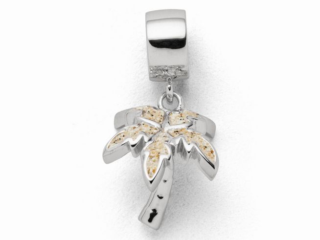 Sterling Silber Charm einer Palme mit Strandsand, elegantes Design mit feinen Details, ideal für persönliches Schmuckzubehör, hergestellt von DUR.