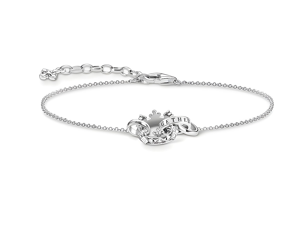 Armband von Thomas Sabo aus Sterling Silber mit Zirkonia in weiß, feines Design, verziert mit einer charmanten Schriftzugverzierung, verstellbar von 16 bis 19 cm.