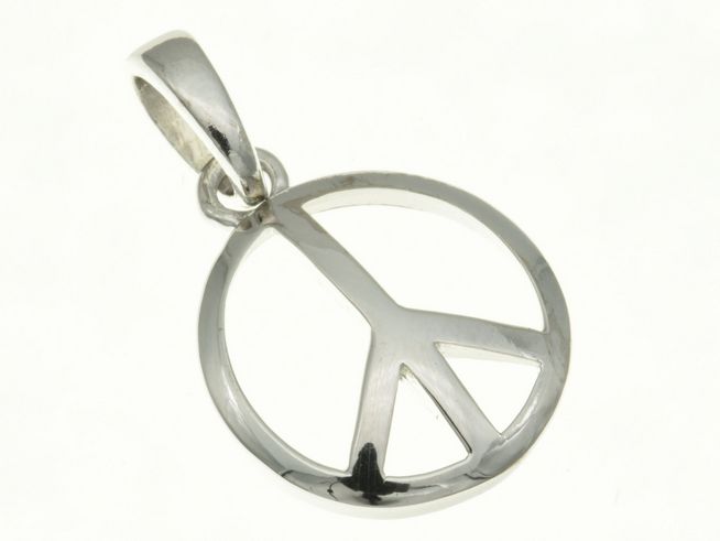 Friedensanhänger aus rhodiniertem Sterling Silber mit dem bekannten Peace-Symbol, elegant gestaltet und perfekt als modisches Accessoire. Ideal für Alltag und besondere Anlässe.