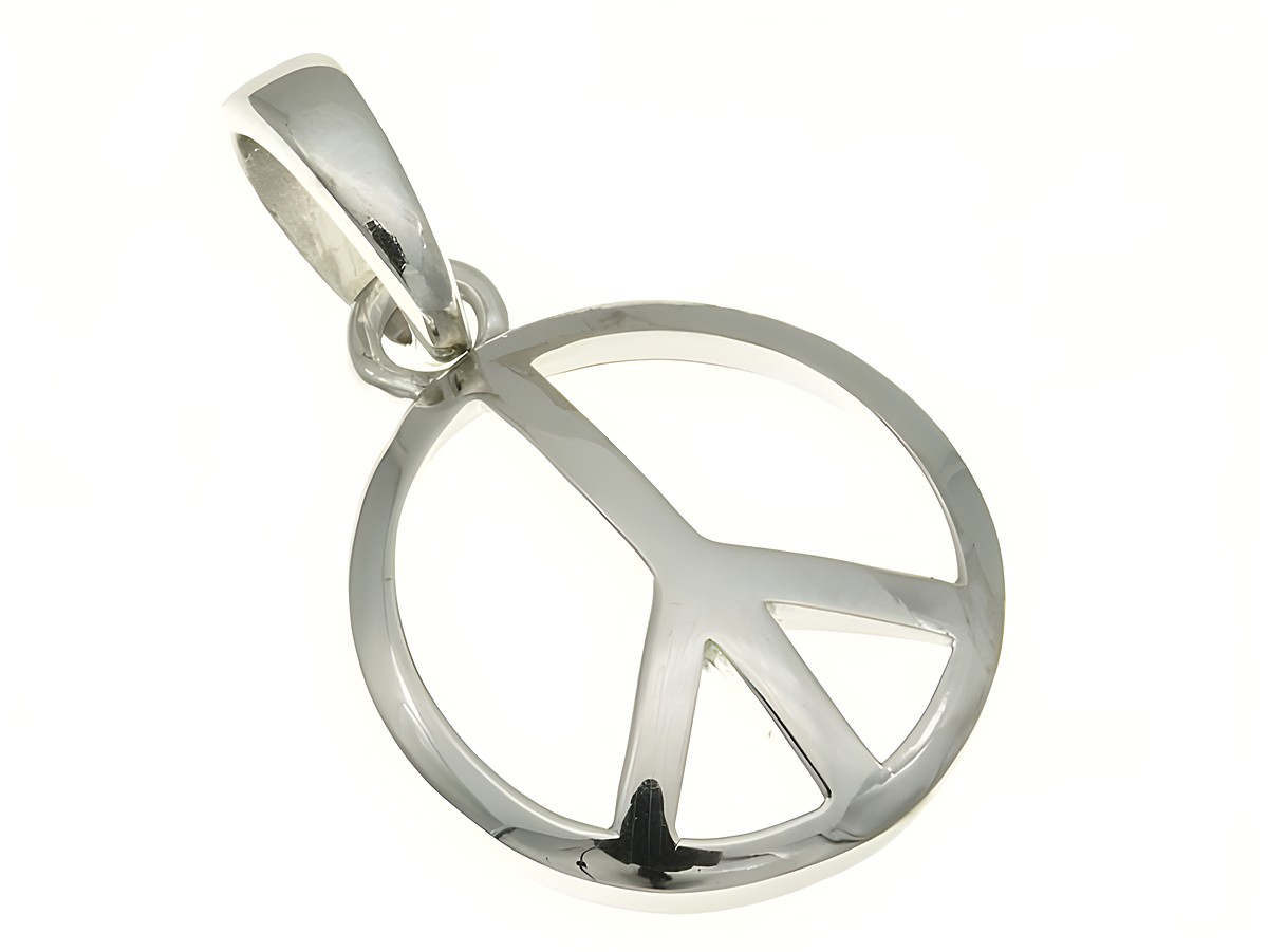 Friedensanhänger aus rhodiniertem Sterling Silber mit dem bekannten Peace-Symbol, elegant gestaltet und perfekt als modisches Accessoire. Ideal für Alltag und besondere Anlässe.