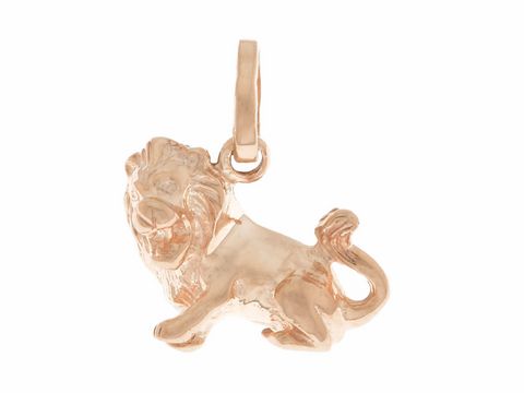 Löwe Anhänger aus 925 Sterling Silber, rosé vergoldet und poliert, symbolisiert das Sternzeichen Löwe, Hersteller Juwelier Harnisch, detailreiche Ausführung.