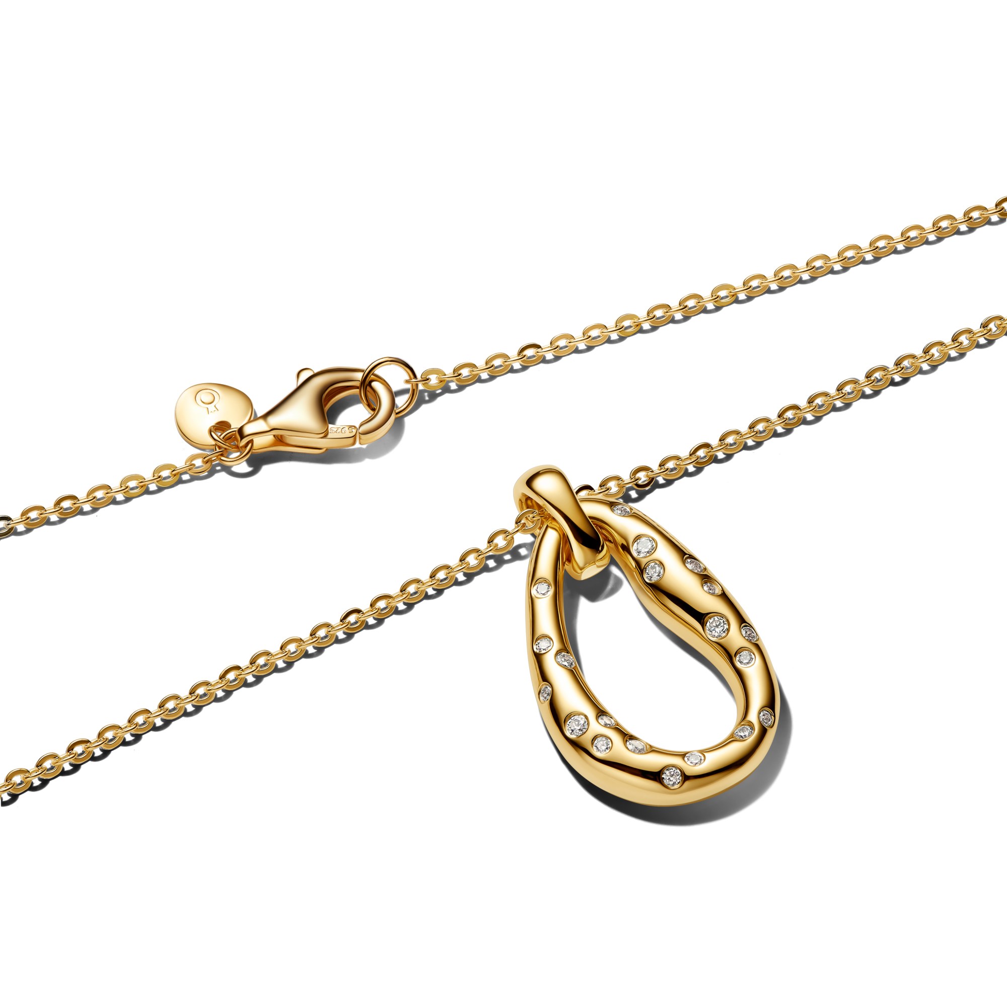 Pandora Organisch geformte Halskette mit Steinanhänger Zirkonia 45 cm - Gelbgold Vergoldung – Ansicht 2