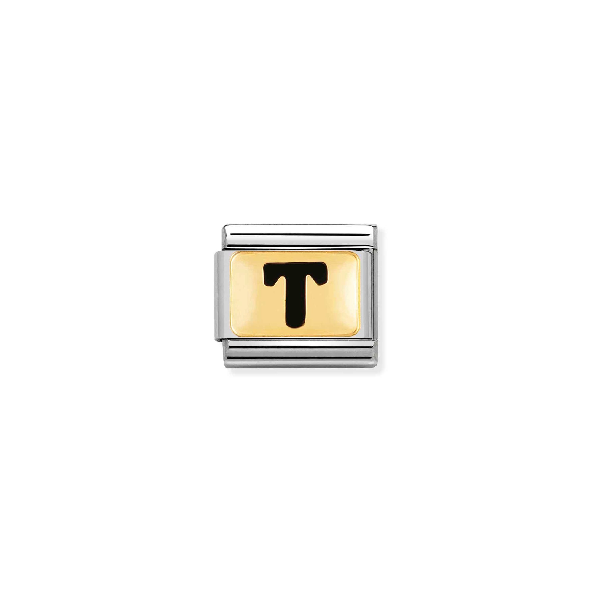 Nomination Composable Classic Charm Buchstabe T schwarz - Edelstahl, Gold 750 Gelbgold, Emaille