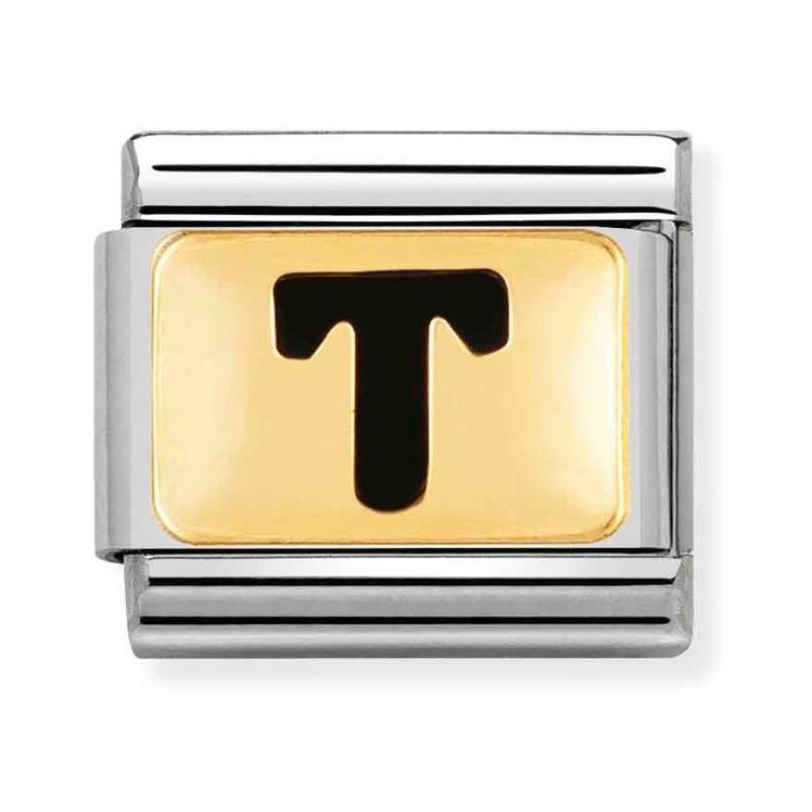 Nomination Composable Classic Charm Buchstabe T schwarz - Edelstahl, Gold 750 Gelbgold, Emaille