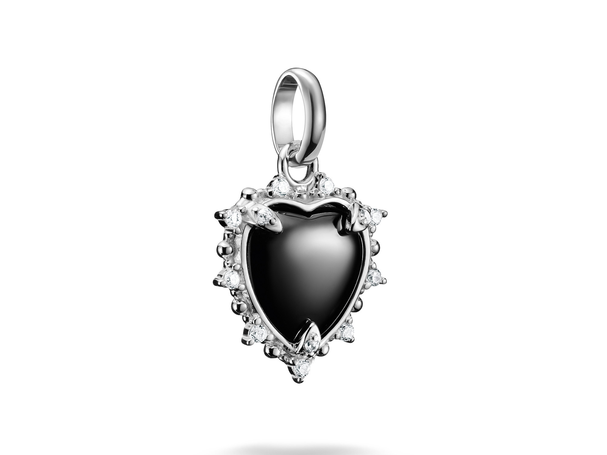 Vintage Herz Charm aus Silber und geschwärztem Material mit Zirkonia, stilvolles Design der Marke Thomas Sabo, ideal für den Charm Club CONNECT.